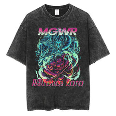 Trendy Anime Printed Short-sleeved Washed T-shirt