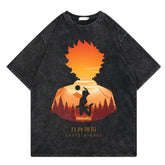 Casual Anime Graphic Washed Cotton T-shirt