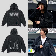 Arirang Tour Print Cotton Washed Zip-Up Hoodie