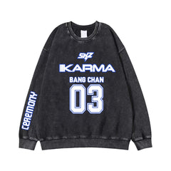 SKZ Karma Print Cotton Washed Crew Neck Sweatshirt