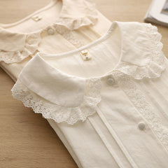 Sweet Lace Collar Long Sleeve Solid Color Shirt