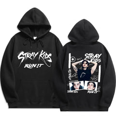 SKZ RUN IT Graphic Printed Black Hoodie