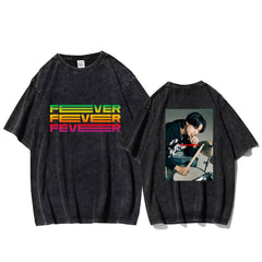 KPOP Print Washed Crew Neck T-shirt