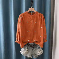 Retro Flower Embroidered Double-layer Shirt