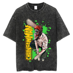 Men's Retro Washed Anime Cotton T-shirt