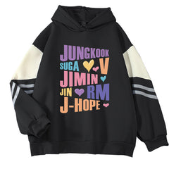 Trendy Kpop Letter Color Black Loose Hoodie