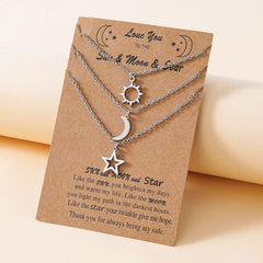 Sun Moon Star Stainless Steel Necklace
