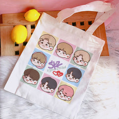 Skz Members Cartoon Characters Printed Canvas Shoulder Tote Bag