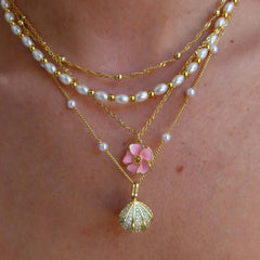 Retro Flower Pearl Pendant Titanium Steel Necklace