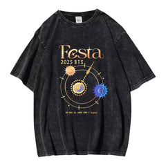 Vintage Kpop Letter Washed Summer T-shirt