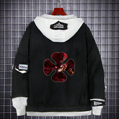 Men's Anime Logo Fake Two Denim Jacket