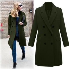 Women's Long Double-breasted Woolen Jacket