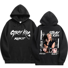 SKZ RUN IT Graphic Printed Black Hoodie