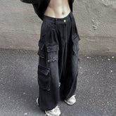 Trendy Washed Jeans Multi-pocket Straight Pants