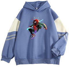 Unisex Trendy Color Block Spider Printed Loose Hoodie