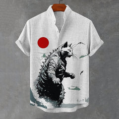 Men's Cat Digital Print Stand-up Collar Shirt