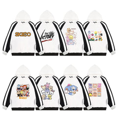 Cartoon SKZ Print Color Block Hoodie