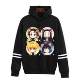 Unisex Anime Print Striped Loose Hoodie
