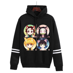 Unisex Anime Print Striped Loose Hoodie