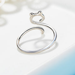 Cute S925 Silver Hollow Cat Ring