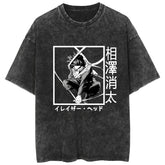 Trendy Anime Pattern Crew Neck Washed T-Shirt