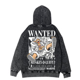 Retro Luffy Anime Zipper Washed Hooded Jacket