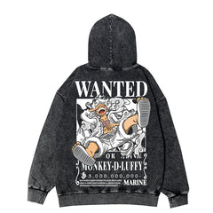 Retro Luffy Anime Zipper Washed Hooded Jacket