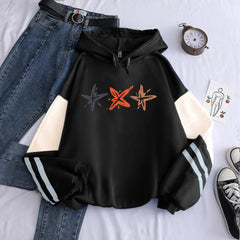 KPOP Letter Printed Color Block Pullover Hoodie