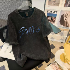 Casual KPOP Logo Washed T-shirt