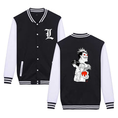 Anime Print Stand-Up Collar Baseball Jacket