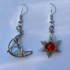 Sun and Moon Earrings Wire-Wrapped Crystal Earrings