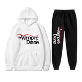 Unisex TVD Logo Printed Casual Hoodie Sweatpants Set