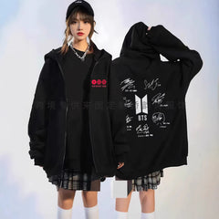 BANGTAN Signature Print Zip Up Hoodie