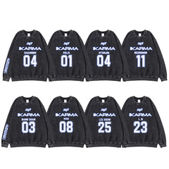 SKZ Karma Print Cotton Washed Crew Neck Sweatshirt