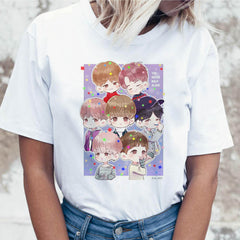 Women's Cartoon JIMIN Printed Short Sleeved T-shirt