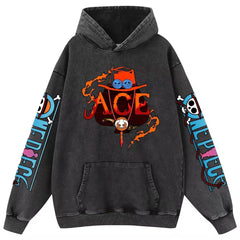 Retro Anime Printed Pullover Washed Hoodie