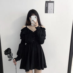Women's Strappy Off Shoulder Black Dress
