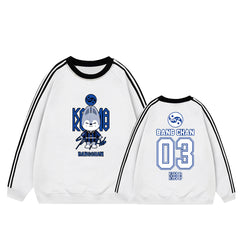 Karma Cartoon Doll Stripe Crew Neck Sweatshirt