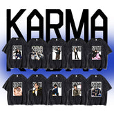 Unisex Kpop KARMA Pattern Print Washed T-shirt