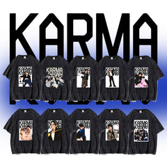 Unisex Kpop KARMA Pattern Print Washed T-shirt