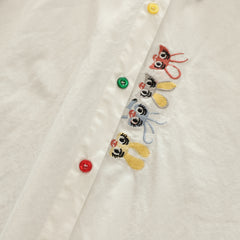 Cute Rabbit Embroidered Colorful Button Short-sleeved Shirt