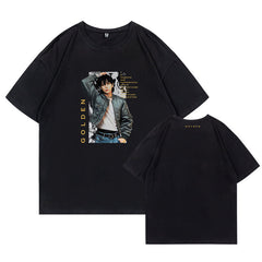 Unisex Kpop GOLDEN Print Cotton Loose T-shirt