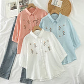 Flower Embroidery Medium-sleeved Women's Cardigan Shirt