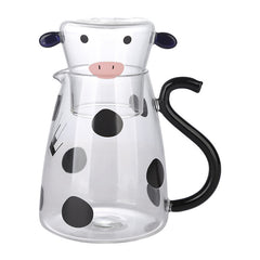 Cute Cow Glass Pitcher with Cup Set