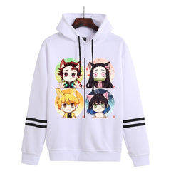 Unisex Anime Print Striped Loose Hoodie