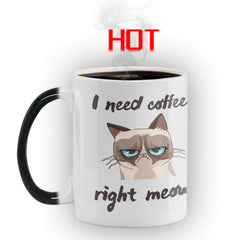 Creative I Need Coffee Cat Color Changing Mug