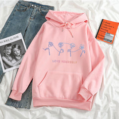 Trendy Kpop Love Yourself Printed Loose Casual Hoodie