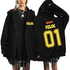 SKZ Number Printed Zip-up Black Hoodie