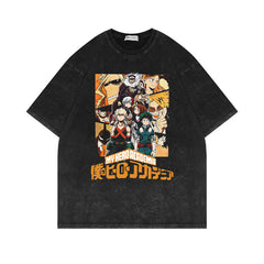 Vintage Anime Cotton Washed Short-sleeved T-shirt