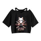 Women's Anime Print Short Sleeve Crop T-Shirt